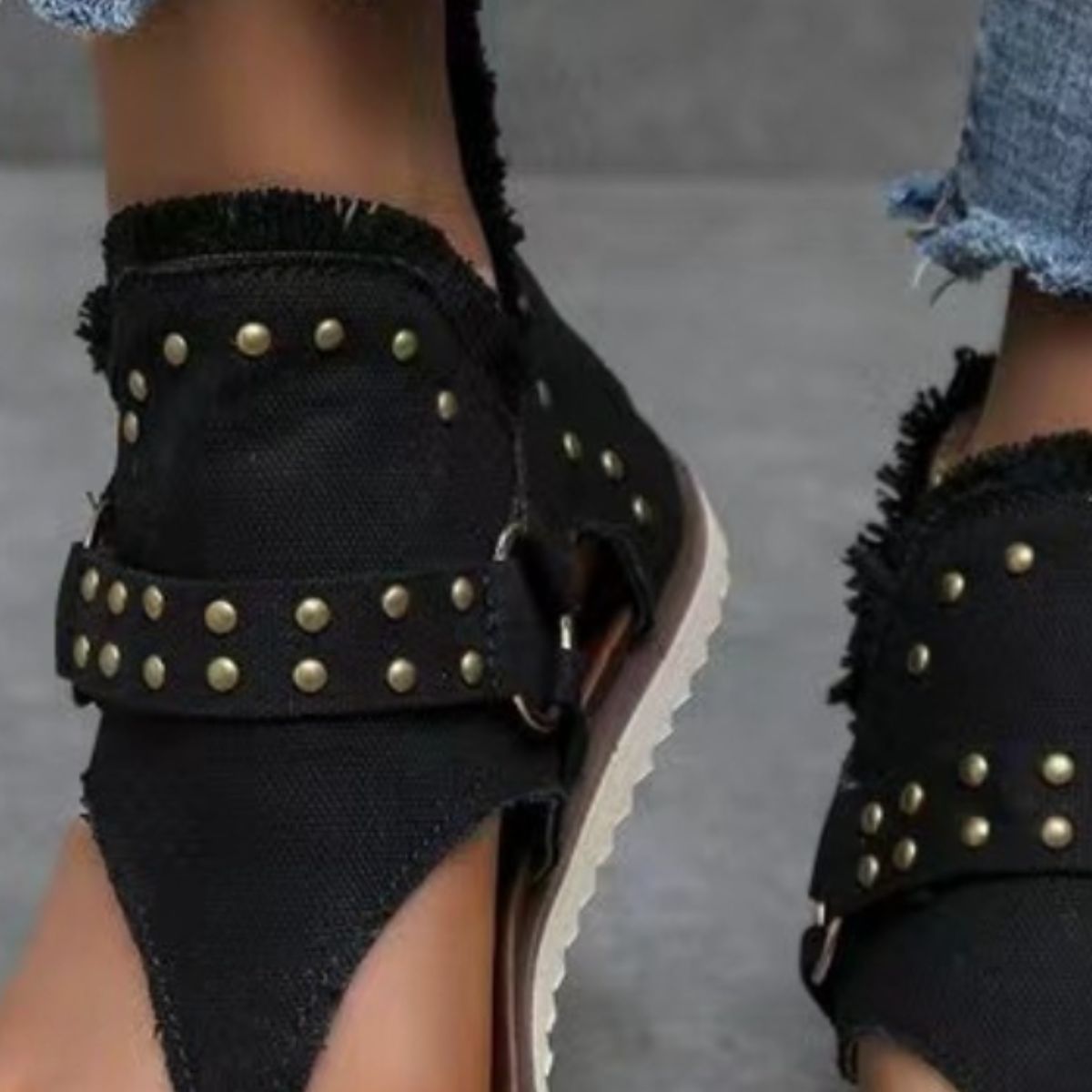 Embellished Raw Hem Flat Sandals