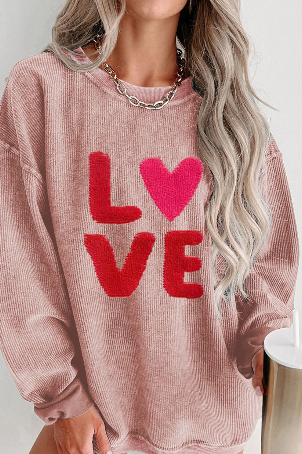 Love Heart Graphic Long Sleeve Sweatshirt for Valentine's Day