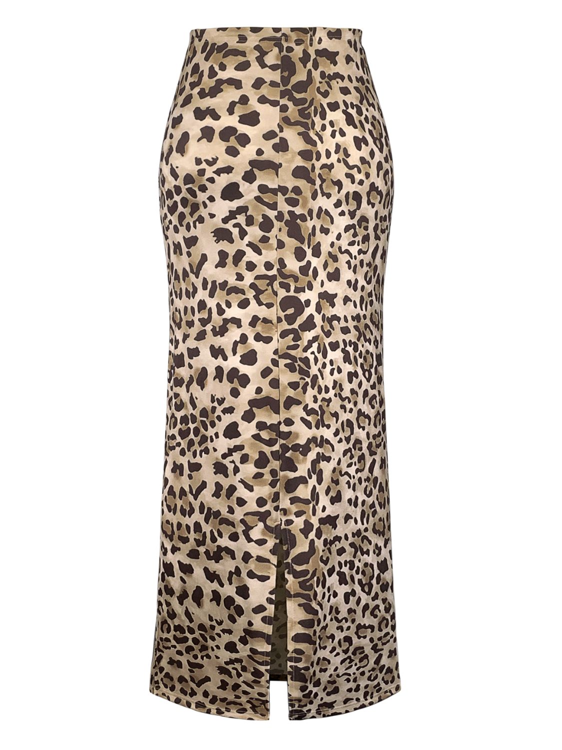 Honey Leopard Print Midi Skirt with Slit Detail