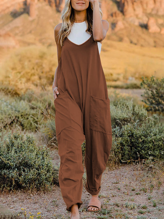 Double Take Full Size Sleeveless V-Neck Pocketed Jumpsuit - ShopEasier