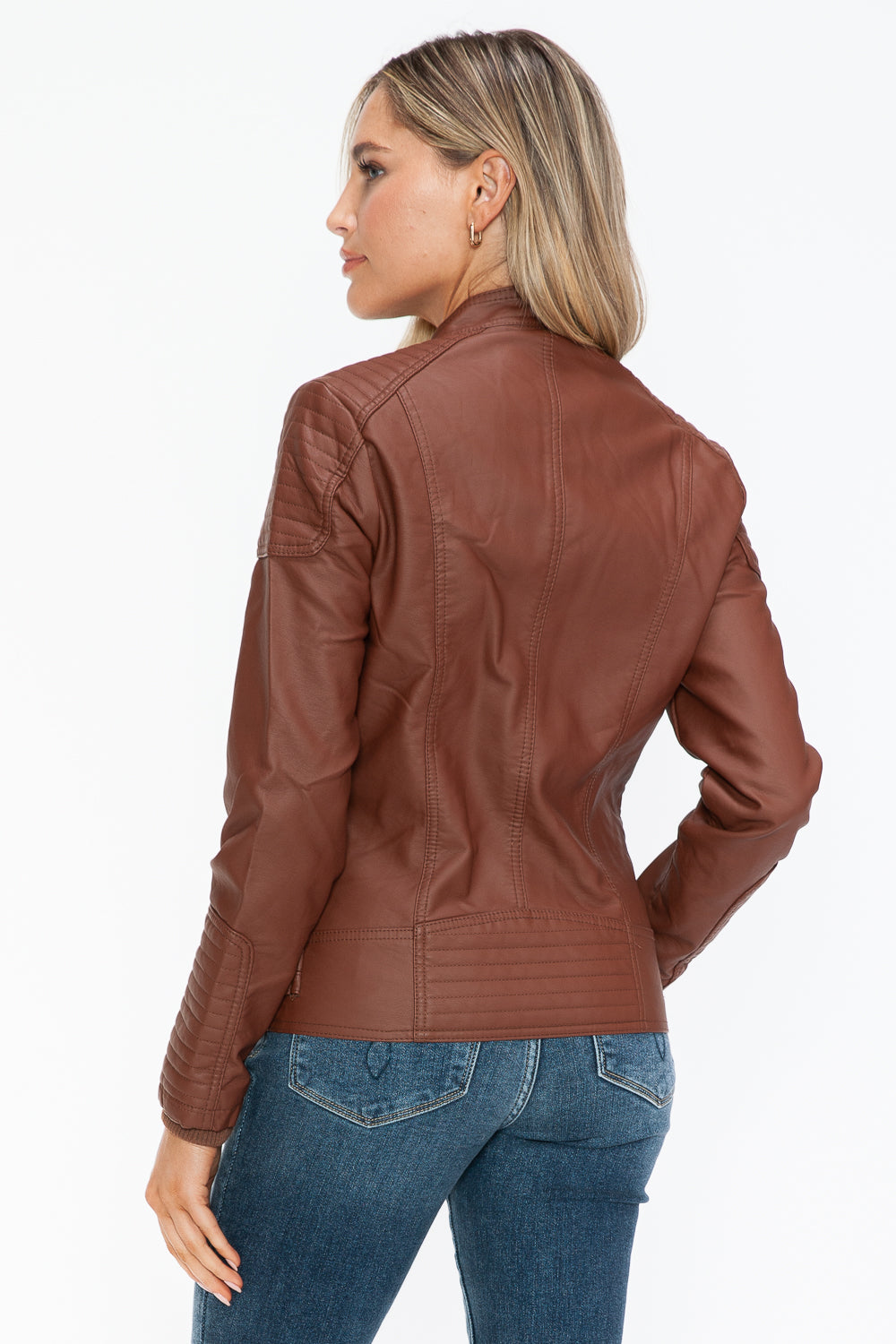 Snobbish Faux Leather Biker Jacket with Side Zip Pockets - ShopEasier