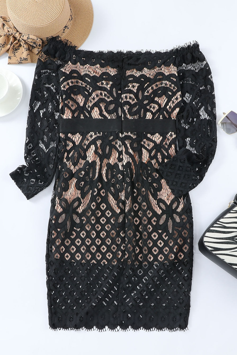 Off-Shoulder Long Sleeve Lace Dress - ShopEasier