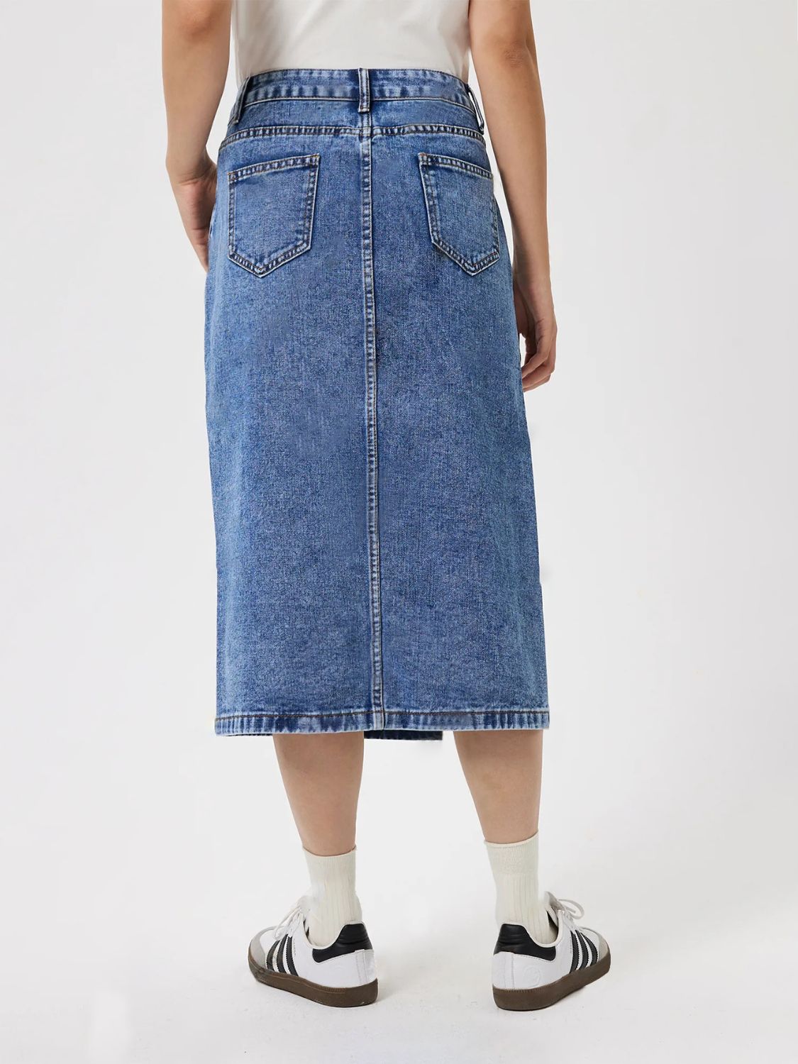 Slit Midi Denim Skirt with Pockets - ShopEasier