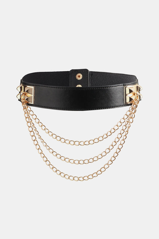 Adjustable Chain-Accented Elastic Waist Belt