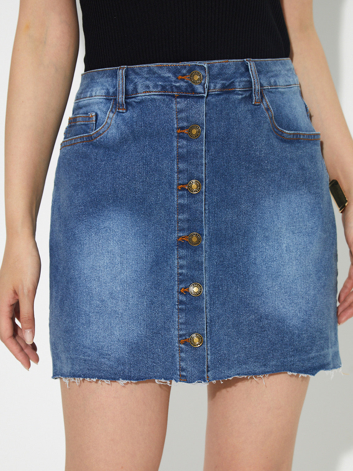 Pocketed Button Up Denim Skirt - ShopEasier