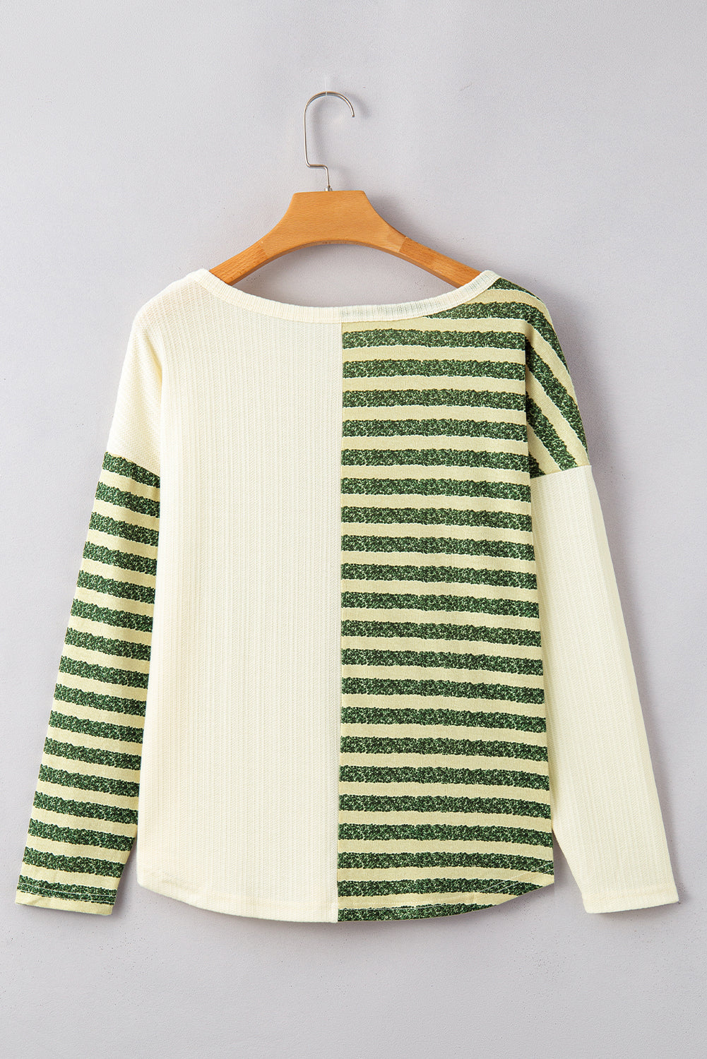 Pocketed Striped Long Sleeve Top with Round Neck