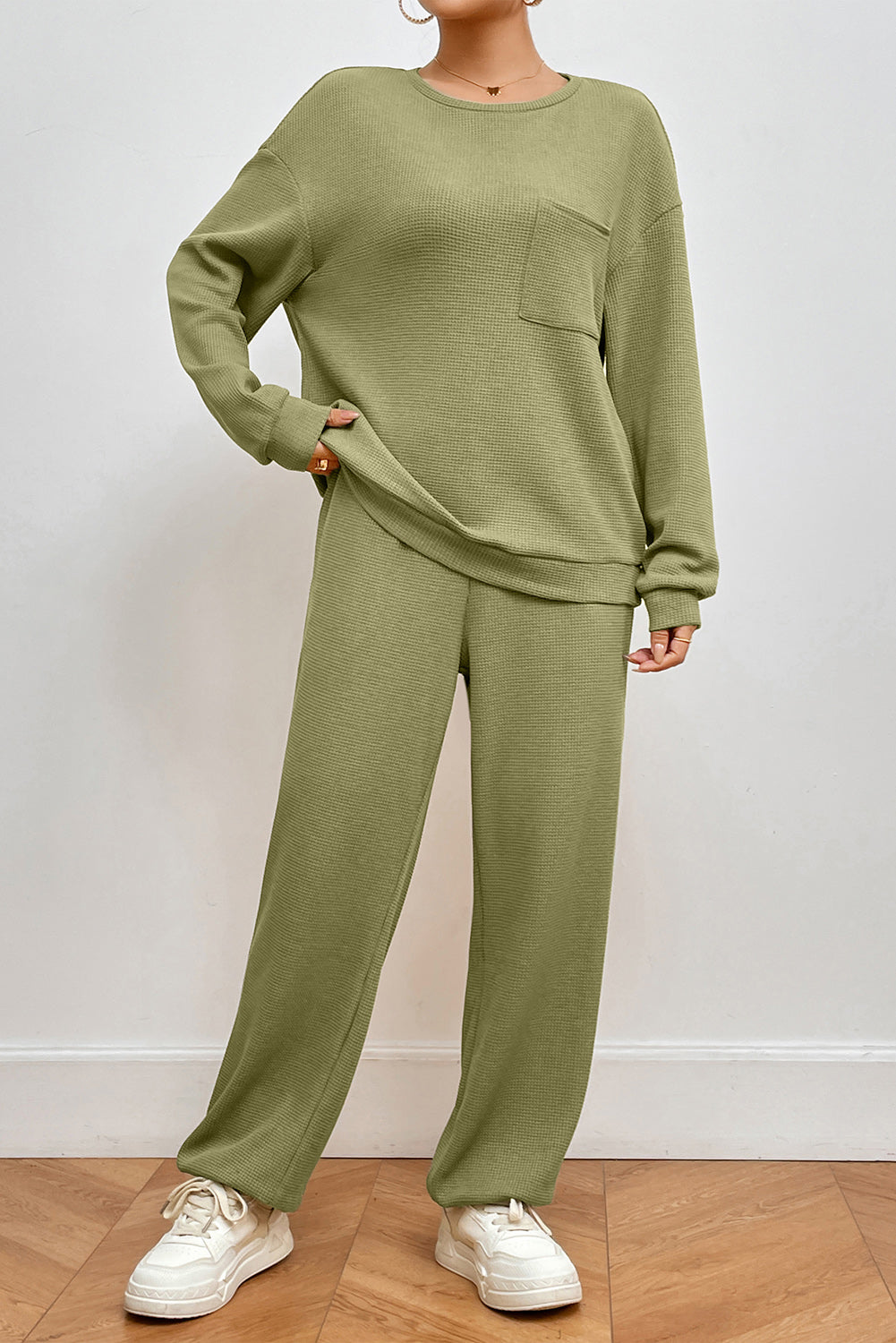 Pocketed Two-Piece Round Neck Lounge Set with Pants