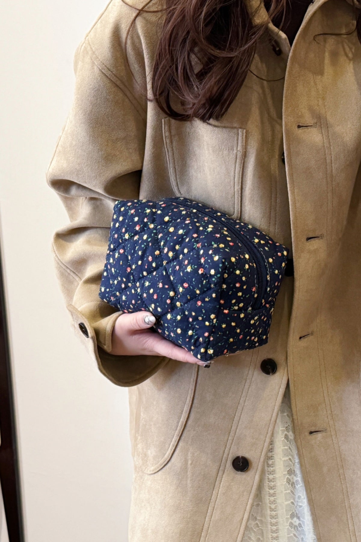 Quilted Floral Clutch with Checkered Interior