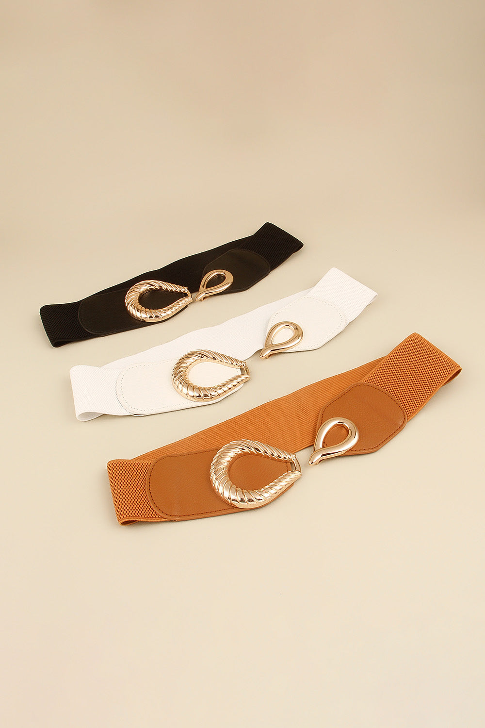 Elastic Ribbed Belt with Alloy Buckle