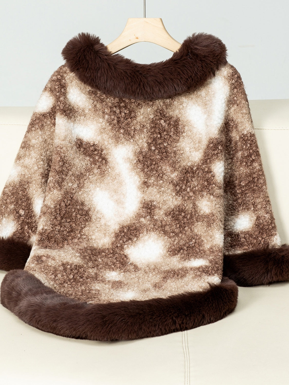 Furry Contrast Three-Quarter Poncho - ShopEasier