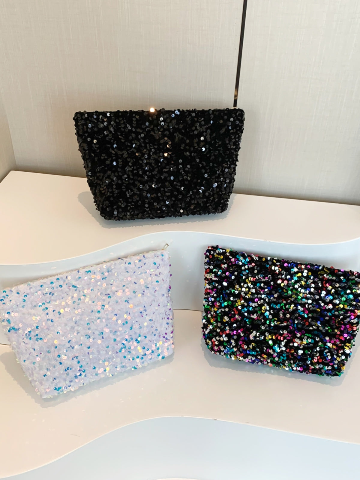 Sparkling Sequin Zippered Clutch Bag