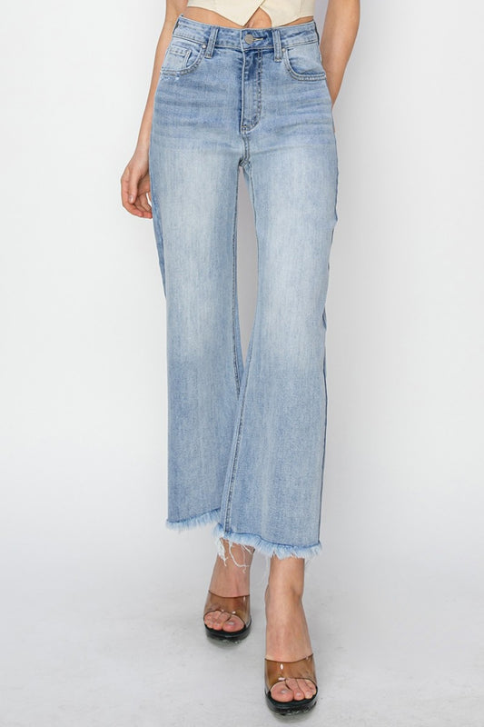 RISEN High Rise Crop Wide Fray Hem Jeans - ShopEasier