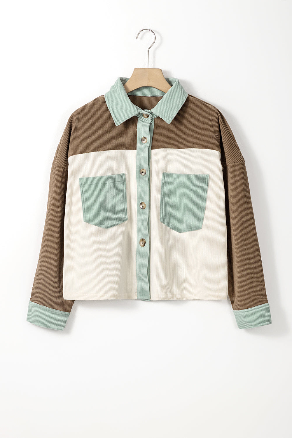 Pocketed Color Block Collared Neck Jacket - ShopEasier