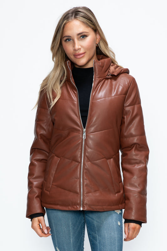 How Dare U Pocketed Zip Up Puffer Jacket with Removable Hood - ShopEasier