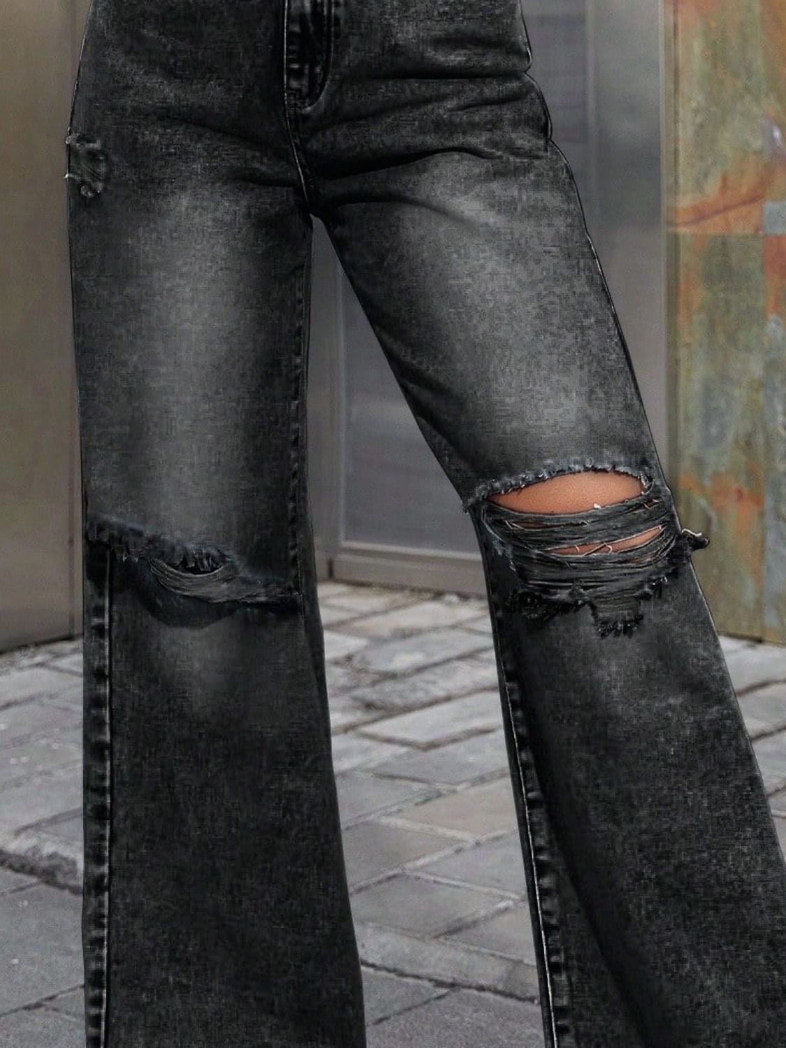 Distressed Wide Leg Jeans with Pockets - ShopEasier