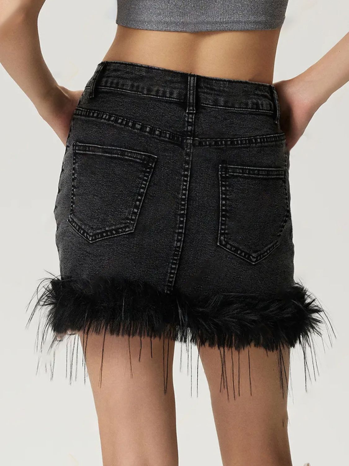 Plush Hem Mini Denim Skirt - ShopEasier