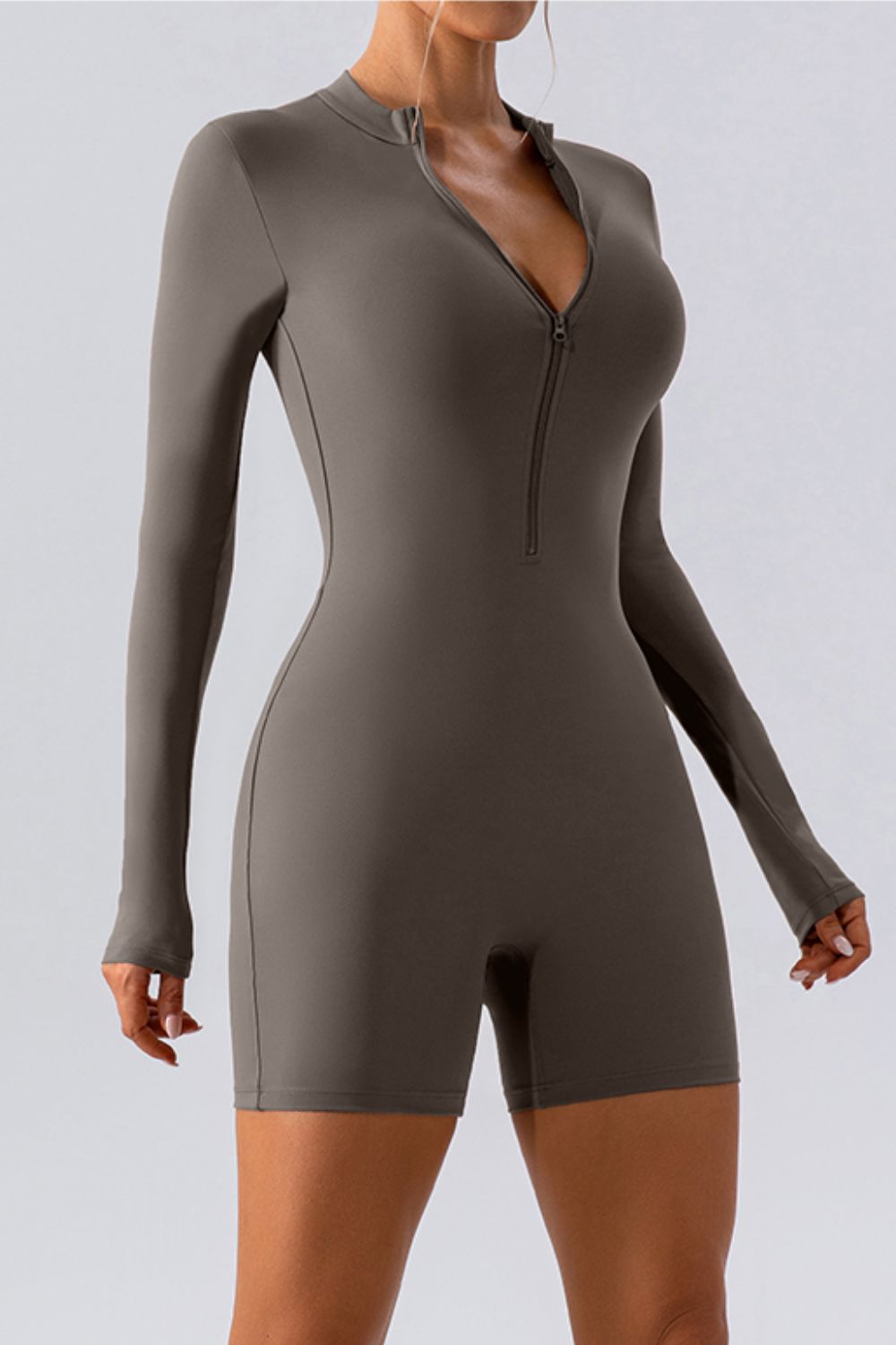 Half Zip Long Sleeve Active Romper - ShopEasier