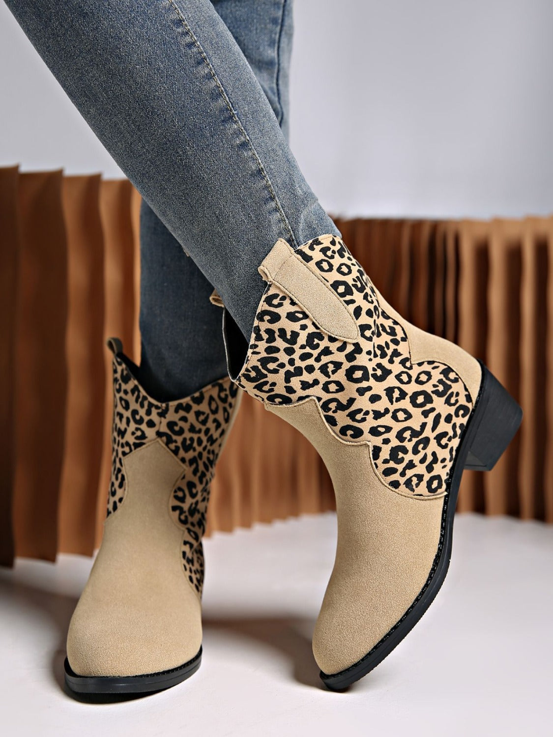 Leopard Suede Block Heel Boots - ShopEasier