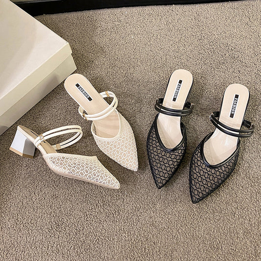 Chic Pointed Toe Block Heel Sandals