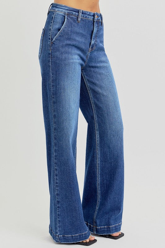 RISEN Full Size High Rise Wide Leg Jeans with Slanted Pockets - ShopEasier