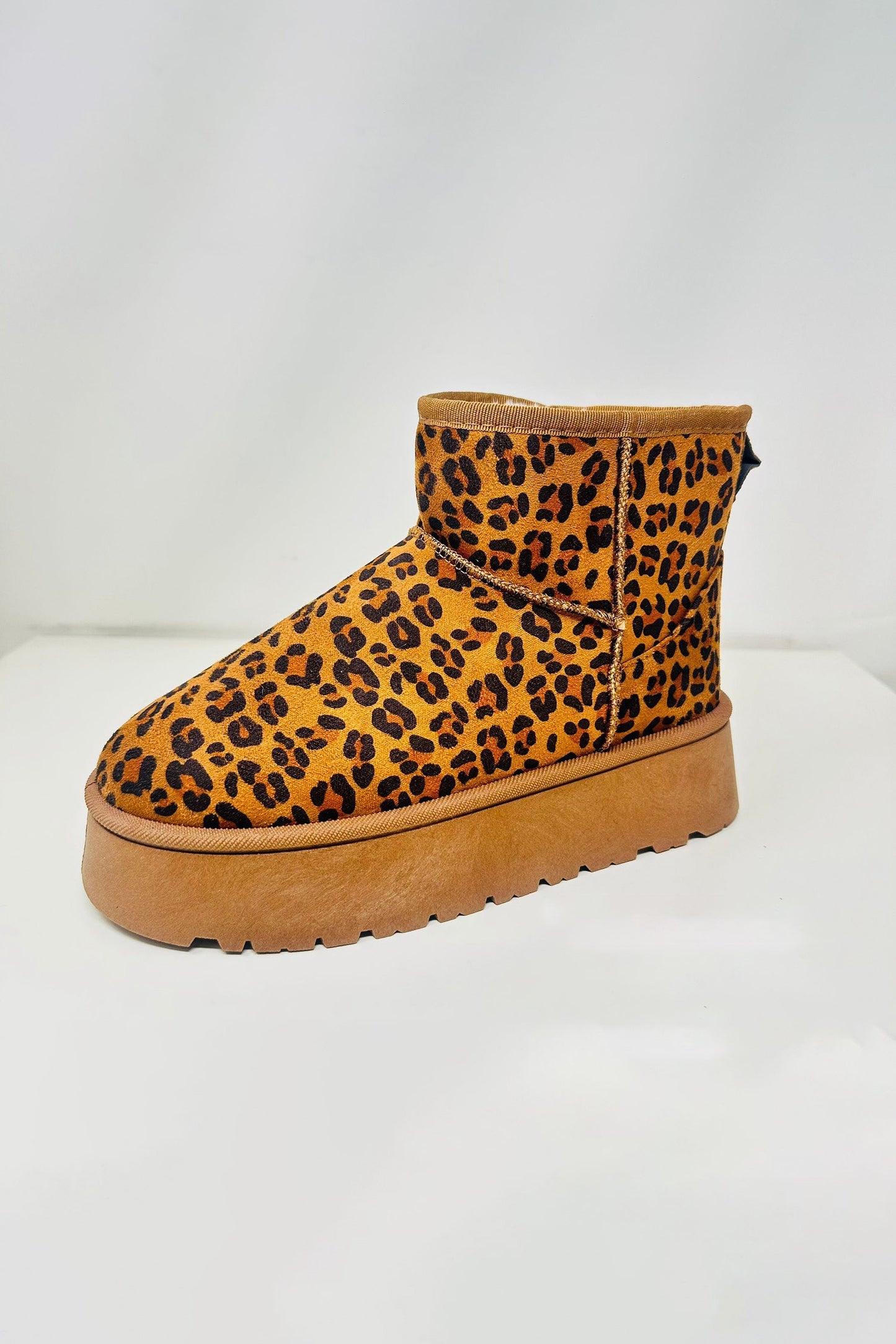 Cozy Chic Leopard Print Platform Booties with Furry Lining