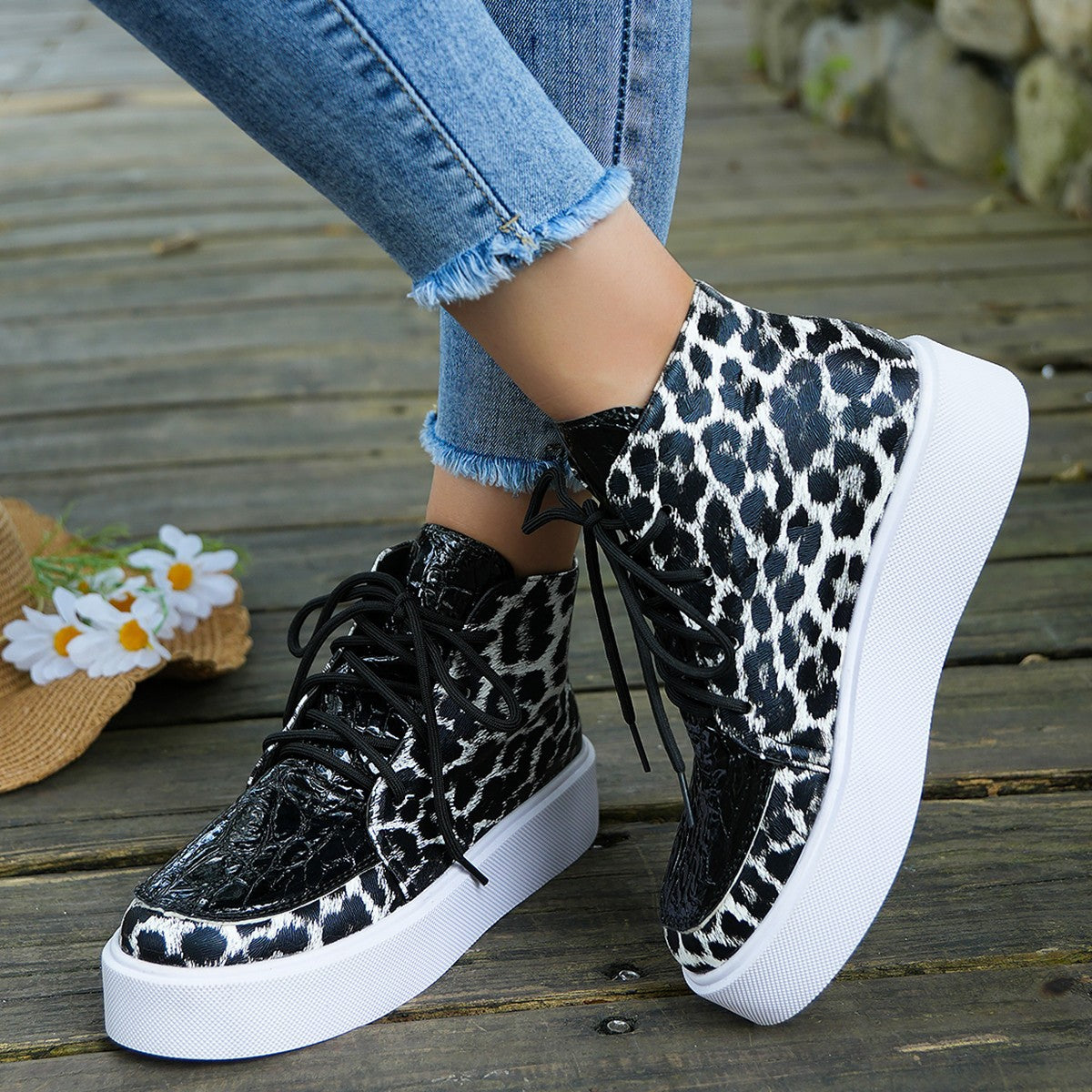 PU Leather Leopard Platform Sneakers - ShopEasier