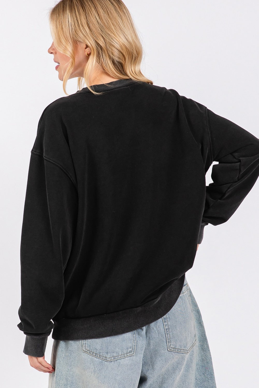 USA Letter Patch Classic Round Neck Sweatshirt by SAGE + FIG