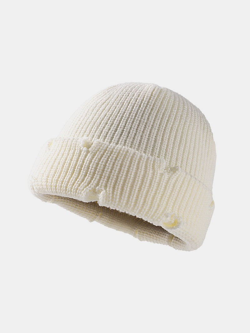 Distressed Cuffed Knit Hat - ShopEasier