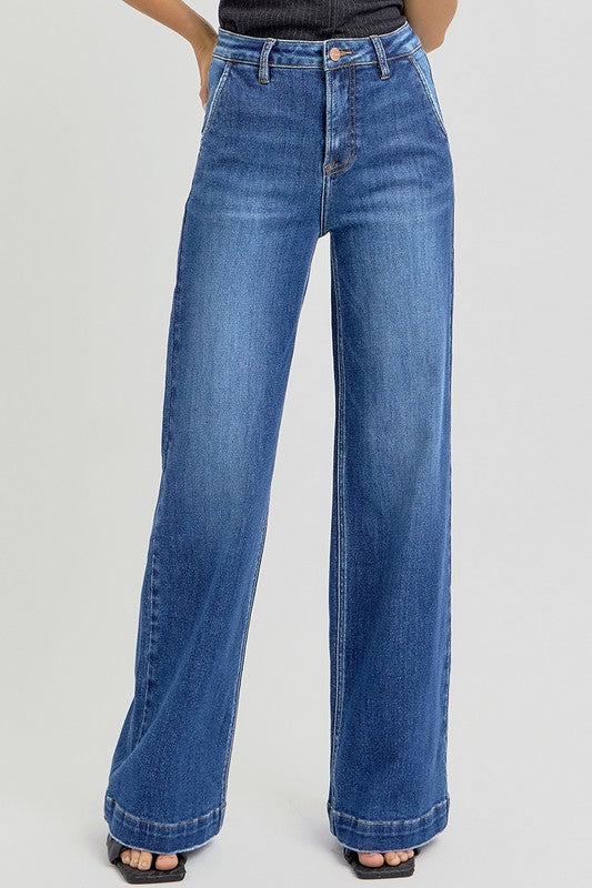 RISEN Full Size High Rise Wide Leg Jeans with Slanted Pockets - ShopEasier