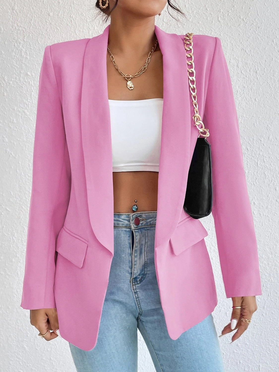 Shawl Collar Long Sleeve Blazer - ShopEasier