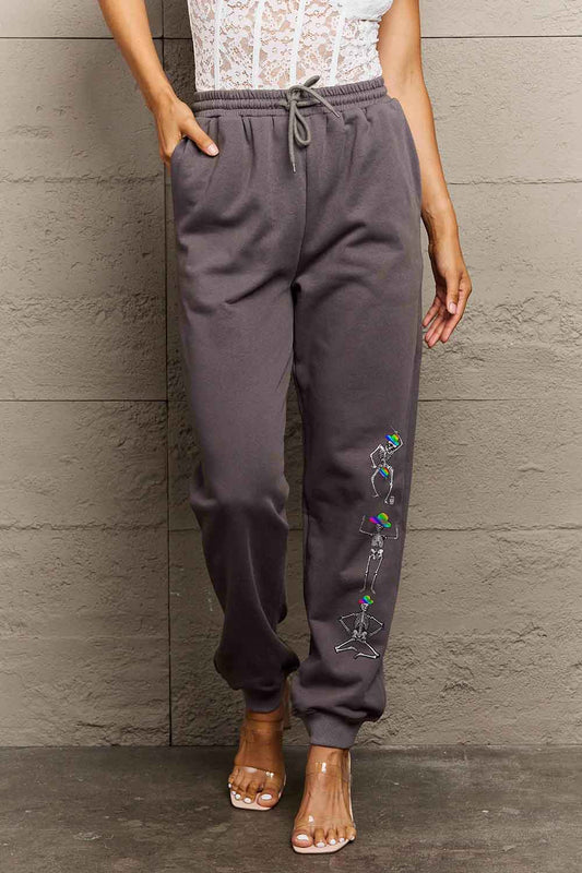 Casual Skeleton Graphic Full-Length Sweatpants