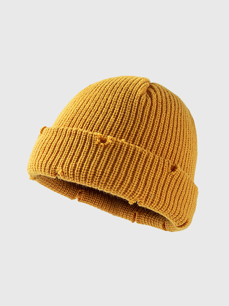 Distressed Cuffed Knit Hat - ShopEasier