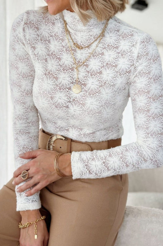 Lace Mock Neck Long Sleeve Top