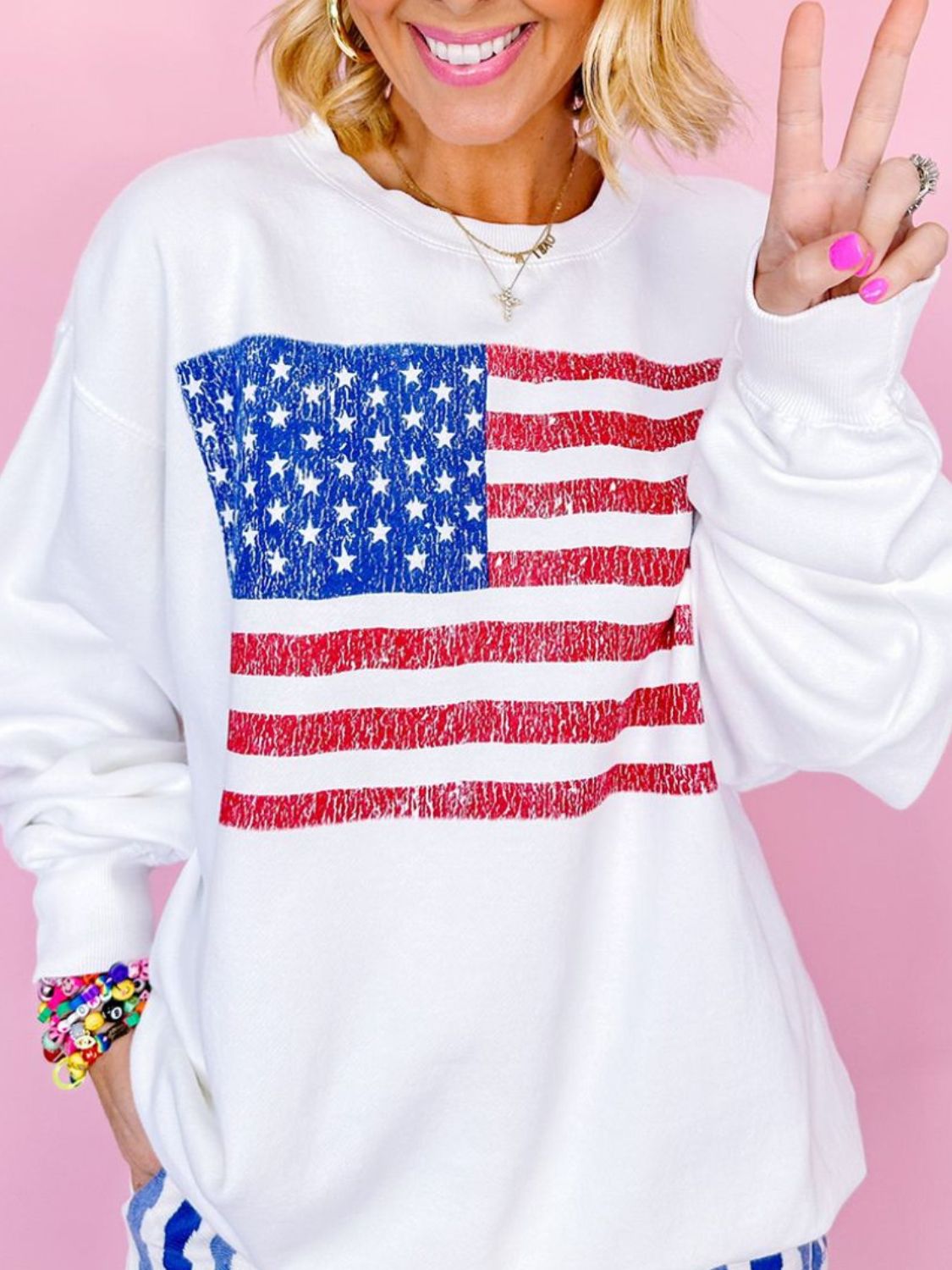 Patriotic Round Neck Long Sleeve Sweatshirt