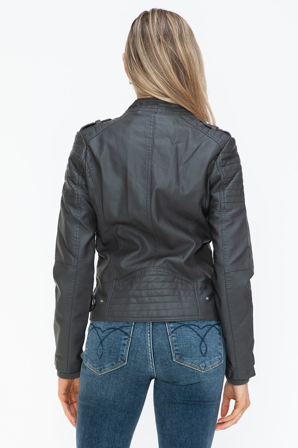 Snobbish PU Leather Biker Jacket with Side Zip Pockets - ShopEasier