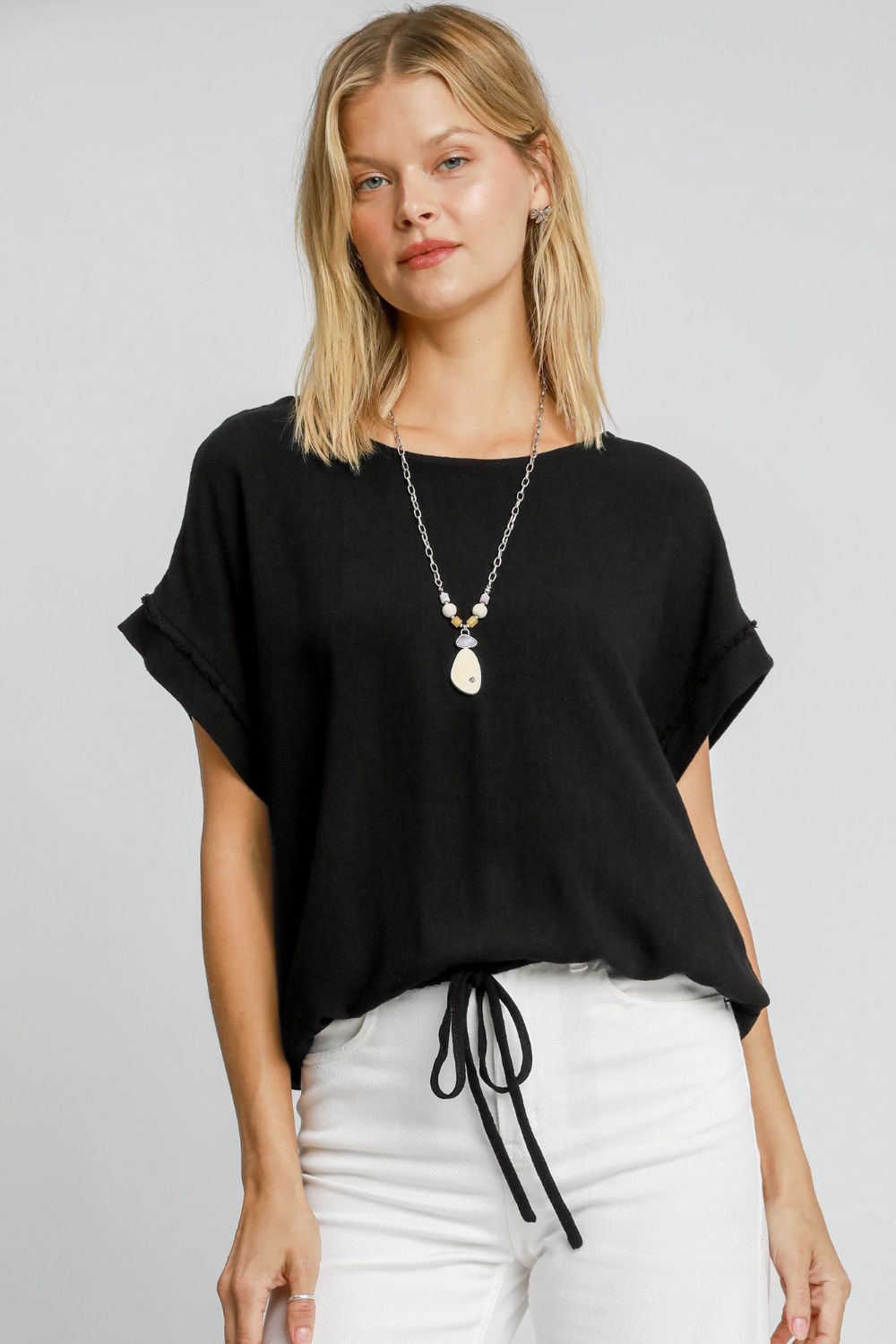 Casual Chic Drawstring Hem Round Neck Tee