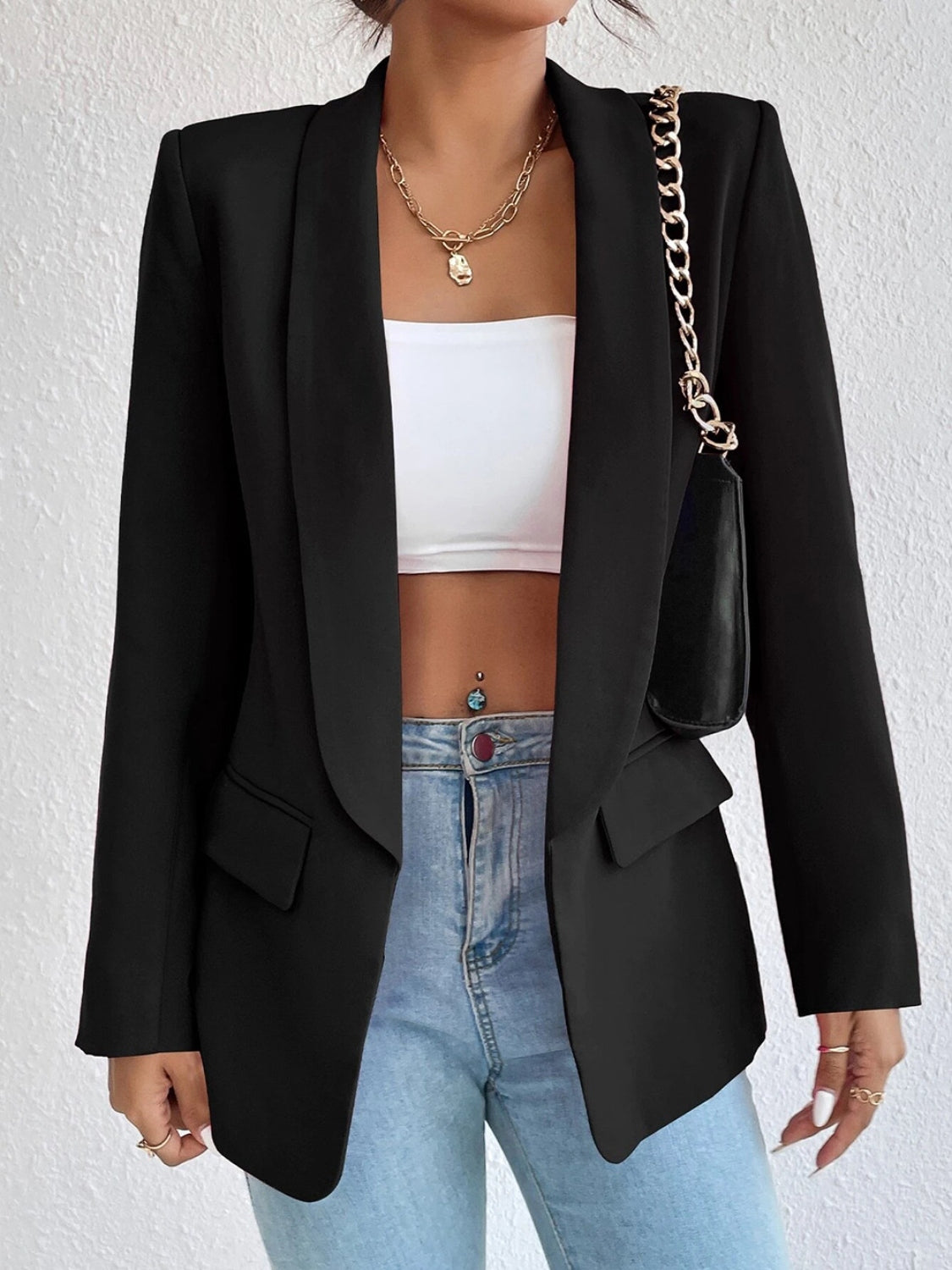 Shawl Collar Long Sleeve Blazer - ShopEasier