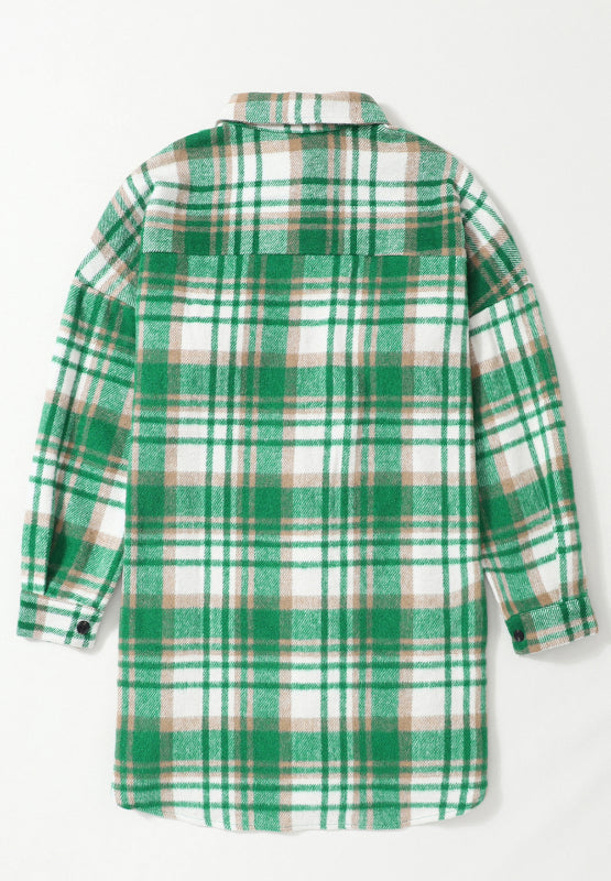 Plaid Flap Pocket Long Sleeve Shacket - ShopEasier