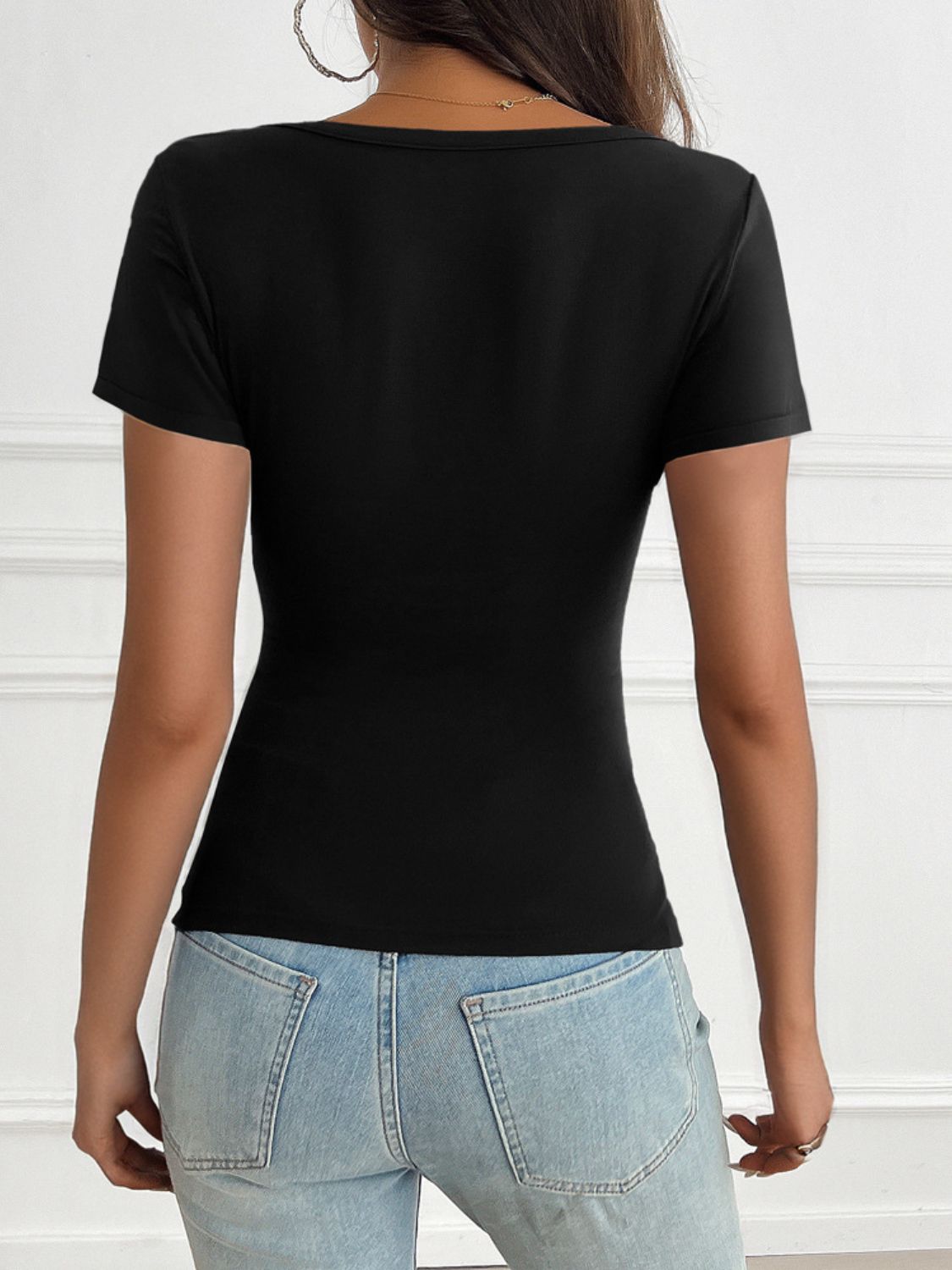 Chic Button-Accent Short Sleeve Tee