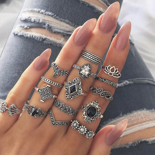 15 Piece Alloy Vintage Ring Set - ShopEasier