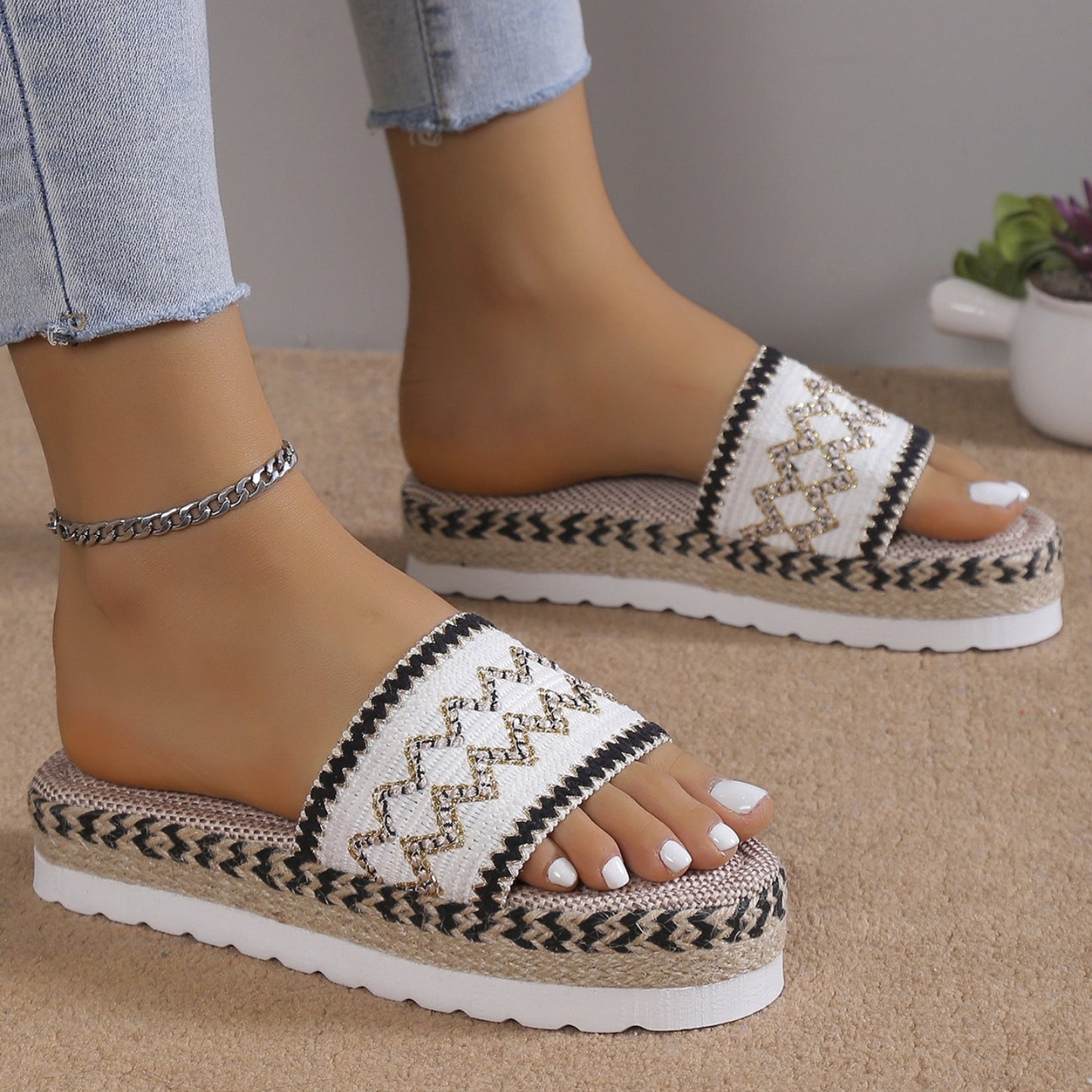 Braided Geometric Flat Sandals