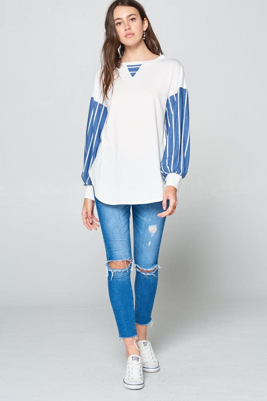 Cozy Chic Striped Long Sleeve French Terry Top