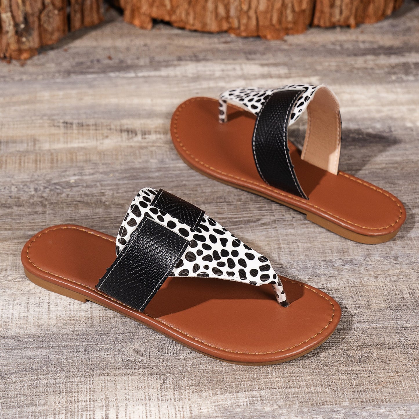 Trendy Animal Print Open-Toe Flats