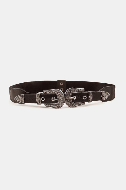 Elegant Symmetrical PU Leather Belt with Zinc Alloy Buckle