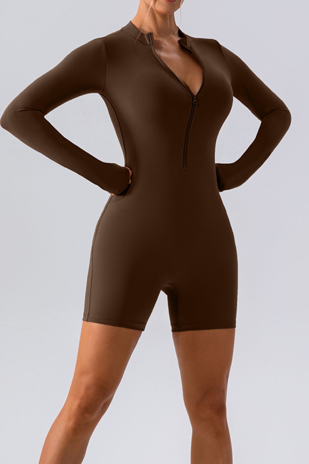 Half Zip Long Sleeve Active Romper - ShopEasier