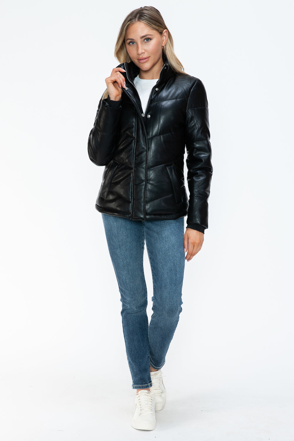 Snobbish Pocketed Zip Up Turtleneck Puffer Jacket - ShopEasier