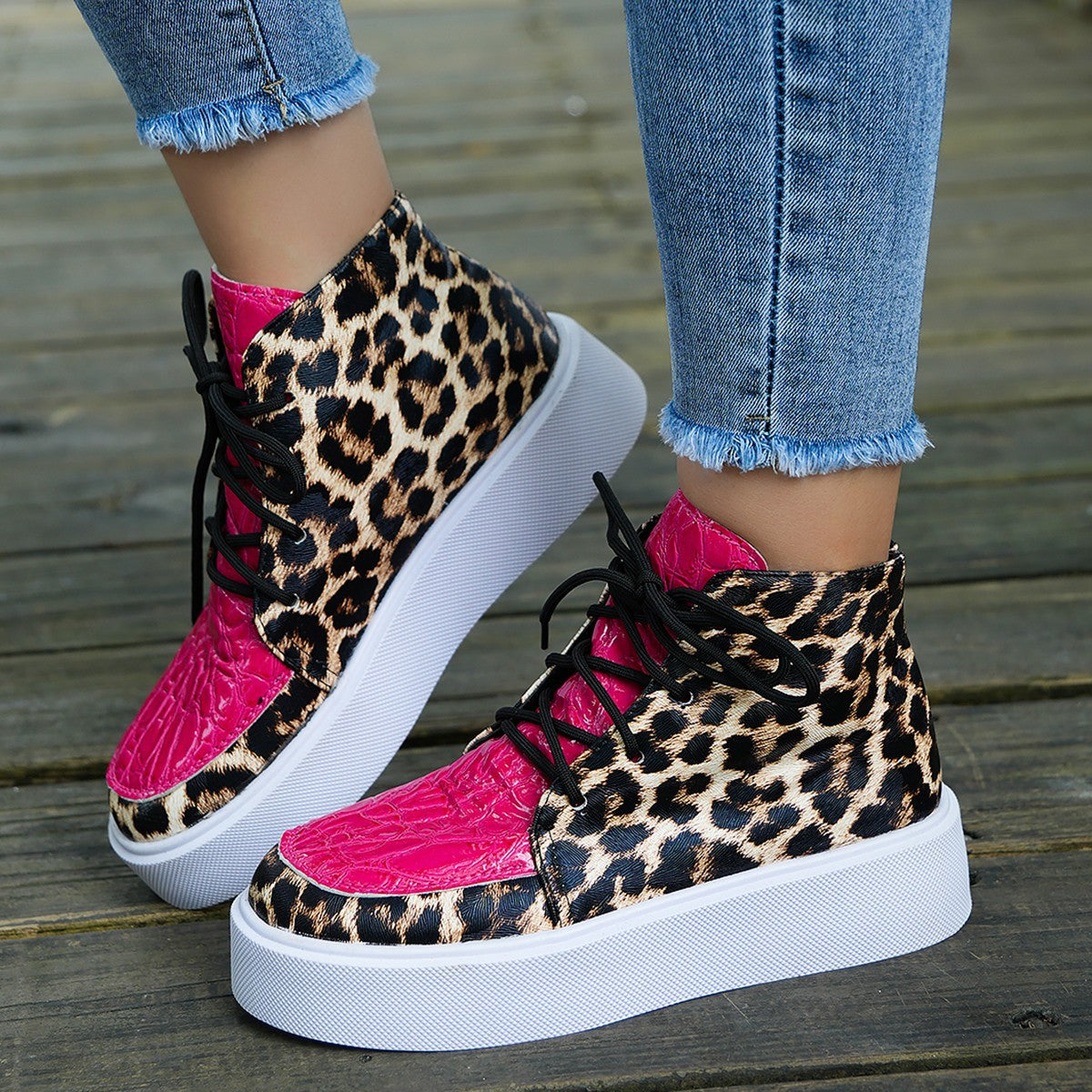 PU Leather Leopard Platform Sneakers - ShopEasier