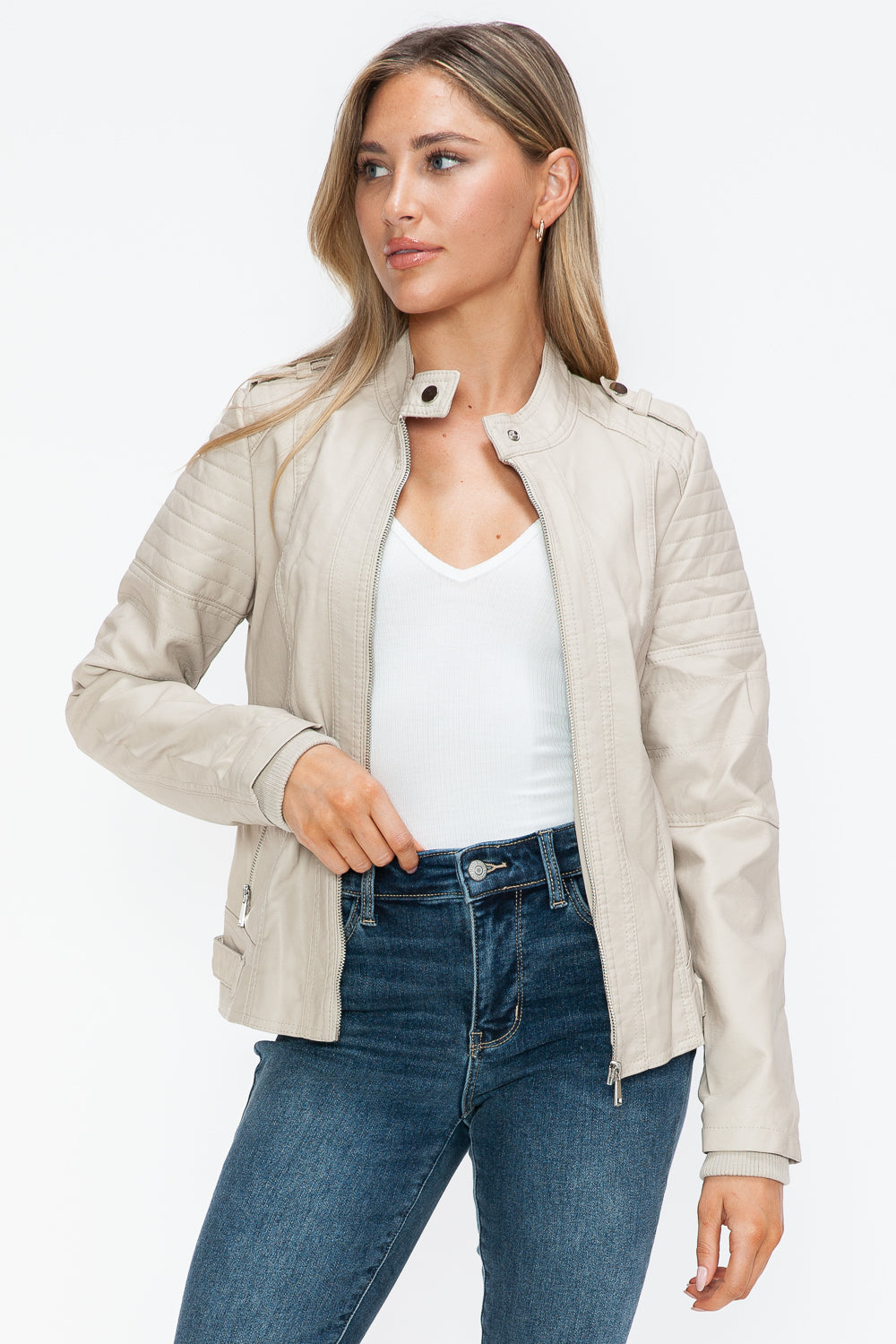 Snobbish PU Leather Biker Jacket with Side Zip Pockets - ShopEasier