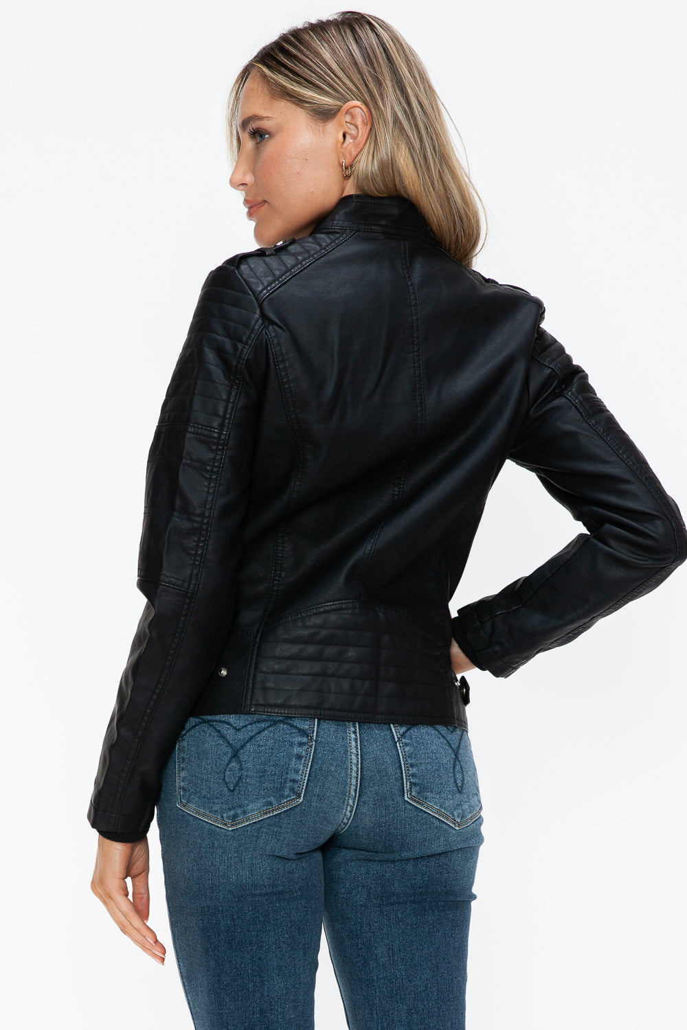 Snobbish PU Leather Biker Jacket with Side Zip Pockets - ShopEasier