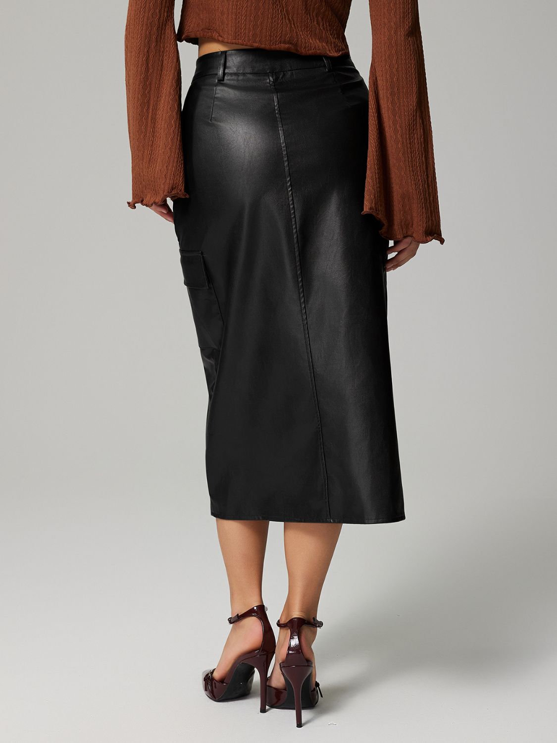 Button-Down Pocketed Slit Midi Skirt